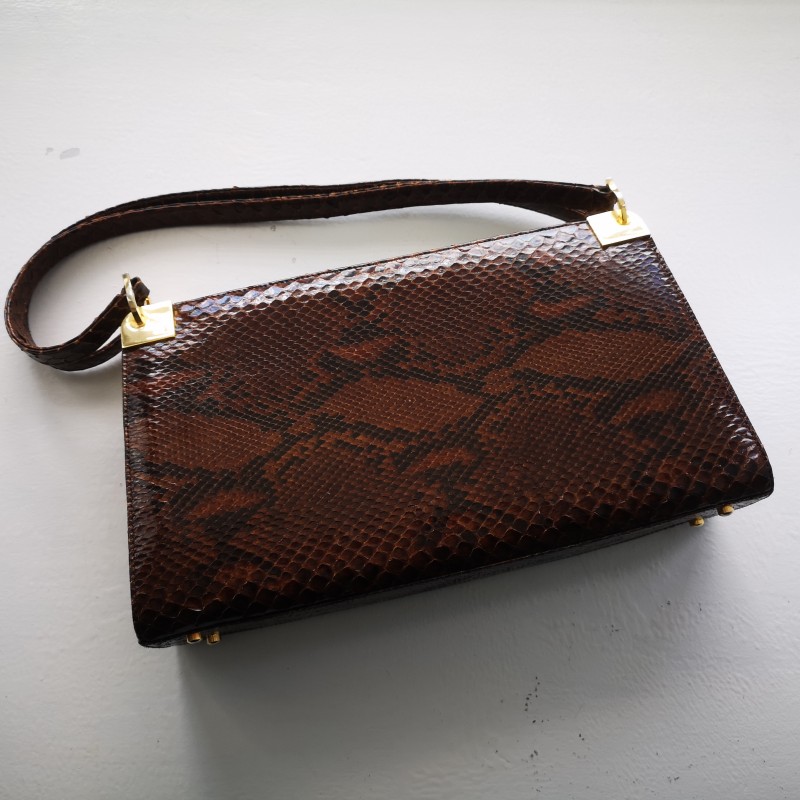 Vintage taske Python slangeskin m pung og spejl Tasker - LuxurySales